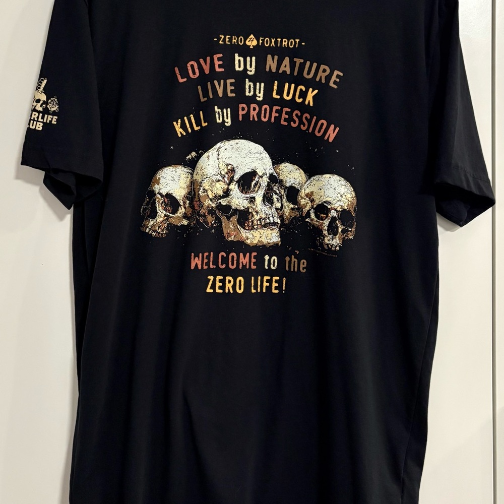Zero Foxtrot Afterlife Club Black Graphic Mens T-Shirt Sz L